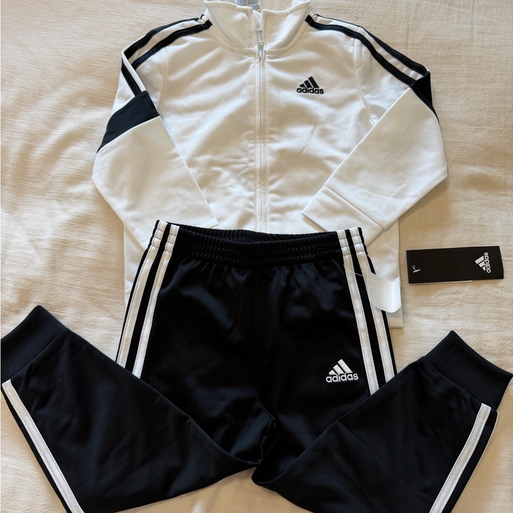 adidas White and Black Kids Jacket Tag Detail NWT